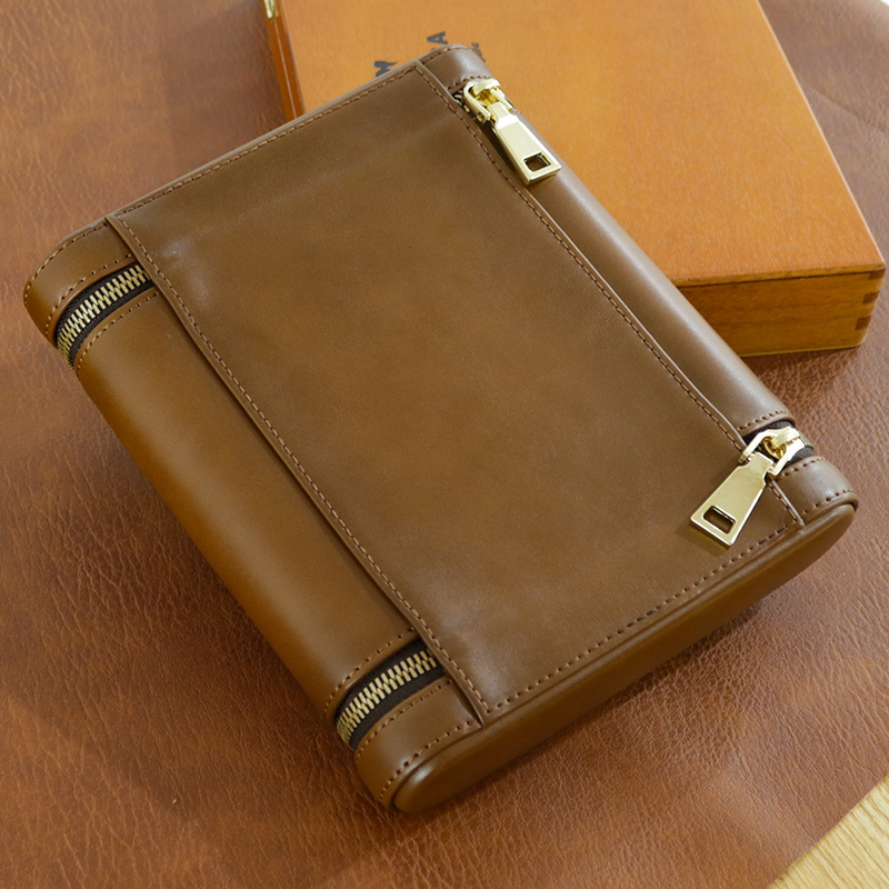 Portable 4/6 Pieces Cigars Genuine Leather Zip Cedar Humidor Cases