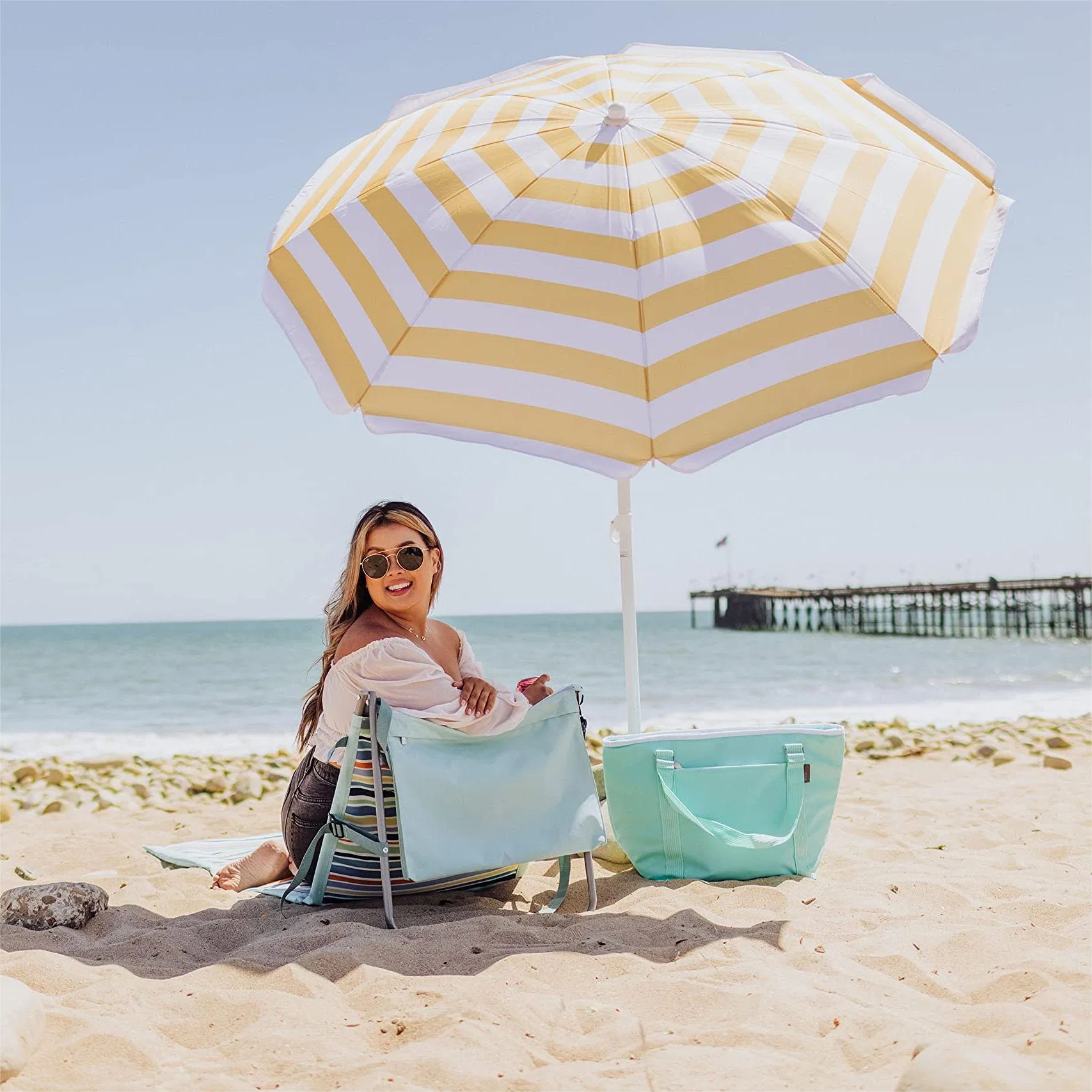 High Quality OEM/ODM Accepted 6.5 FT Push Button Striped Hexagon Fabric Multi Colored for Outdoor Sun Protection Umbrella Yellow Parasol