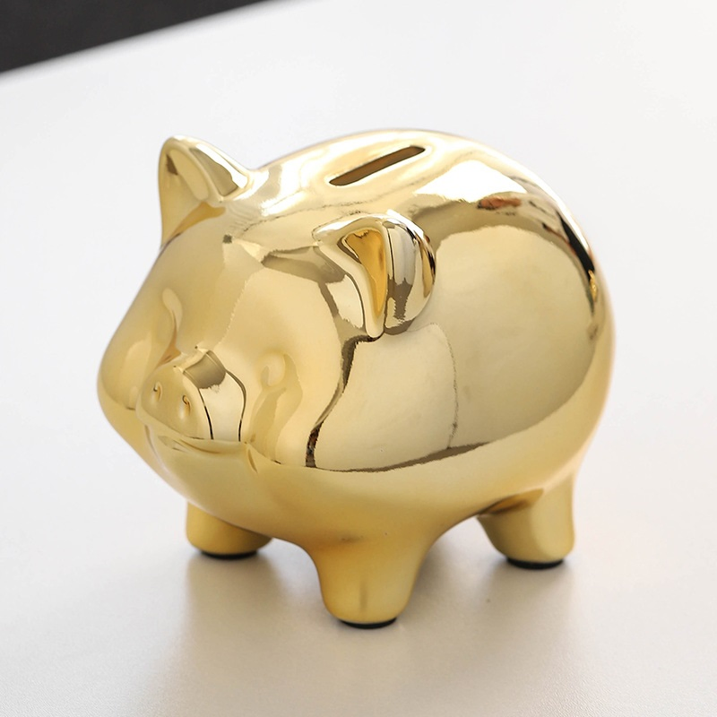 Custom Handmade Crafts for Home Decorations Nordic Electroplated Gold Ceramic Piggy Bank