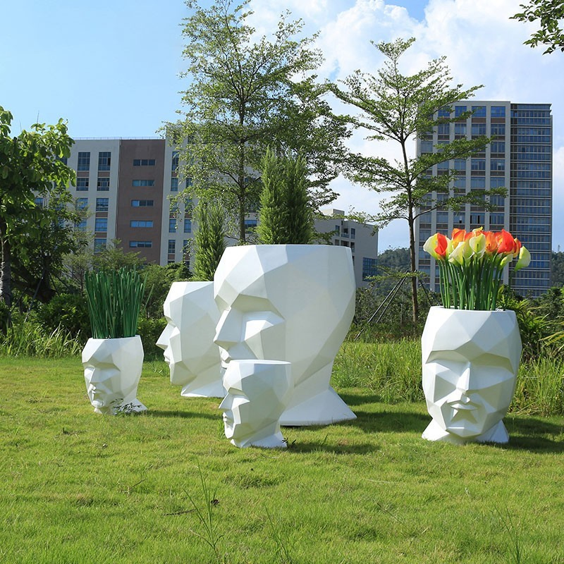 Modern Human Face Flower Pot Planter FRP Flower Vase