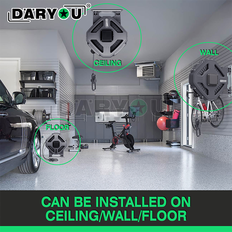 Retractable Extension Cord Reel 32FT Heavy Duty Power Cord Grounded Outlets Lighted Triple Tap 8AMP Circuit Breaker