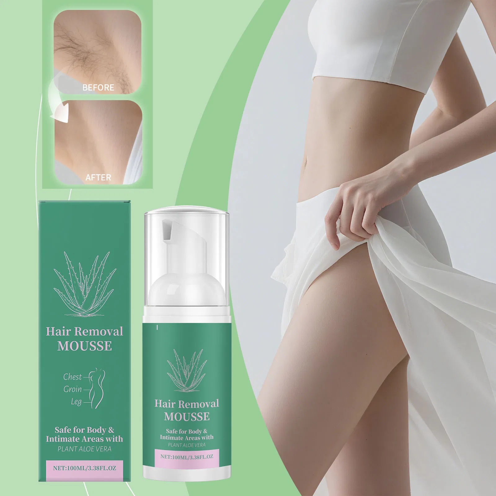 Korean Skin Care Painless Depilatory Hair Removal Mousse for Body Underarms Arms Legs Bikini Area Skin
