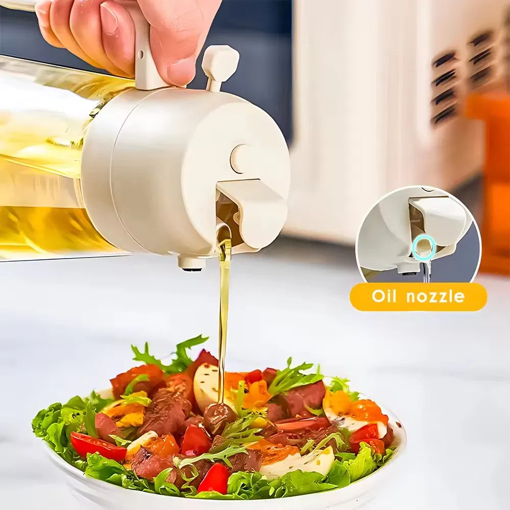 470ml Two-in-One Spray and Pour Dual-Purpose Glass Oil Sprayer Kitchen Oil Bottle Press Spray Without Oil