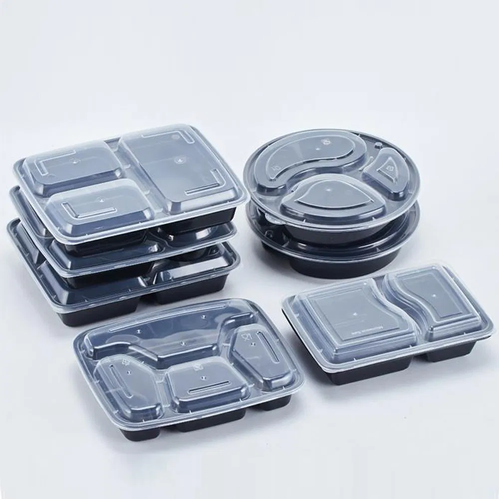 BPA Free Disposable Plastic 2 Compartments Food Container Microwave PP Box with Lid