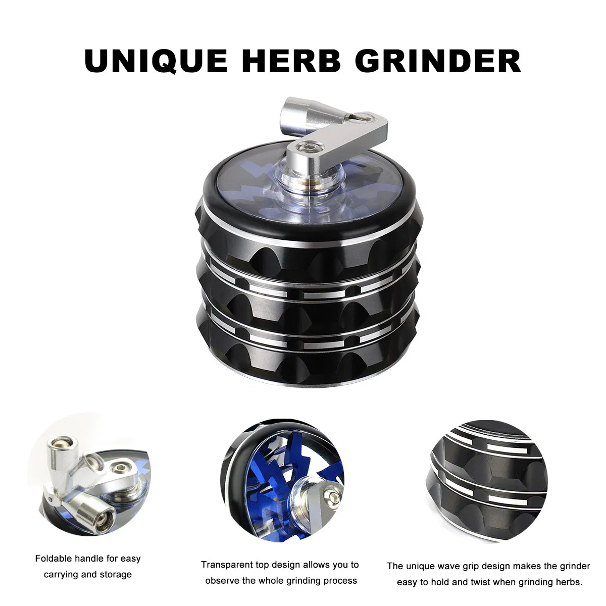 4 Layers 63mm Custom Logo High Quality Aluminum Herb Grinder with Handle