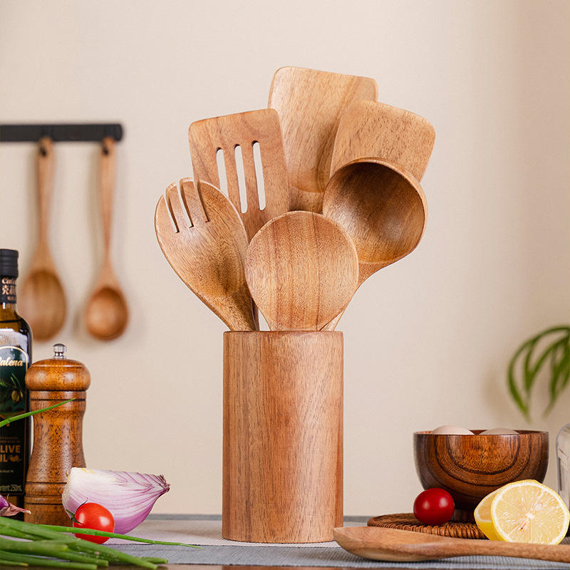 Nonstick Wooden Cooking Utensils Spoon Natural Teak Spoon Wooden Kitchen Utensils Set