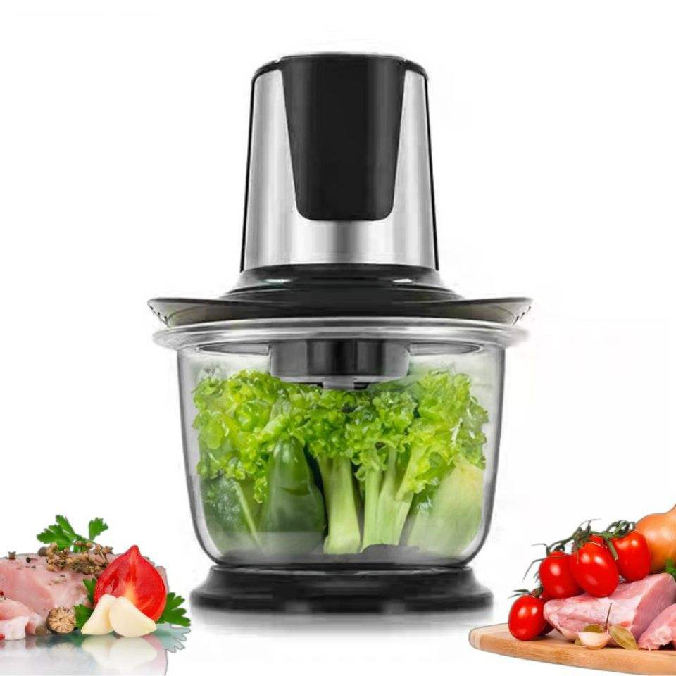 Stainless Steel Meat Blender Food Processor 2L 40ow Food Chopper with Egg Whisk for Meat Onion