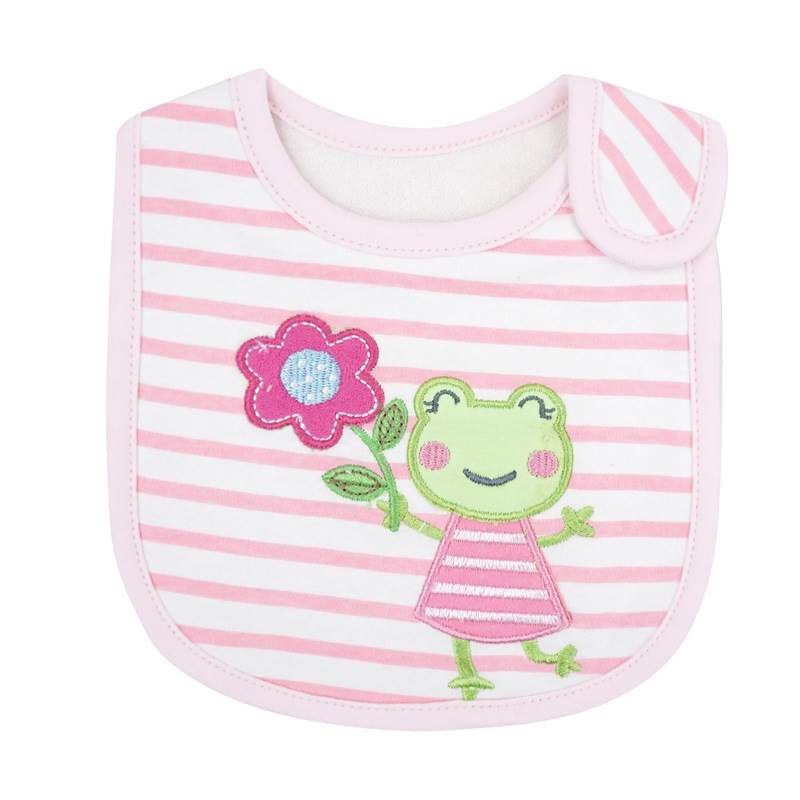 Cute Pink Animal Baby Bib with Snap Closure - Soft Organic Cotton Feeding Bib