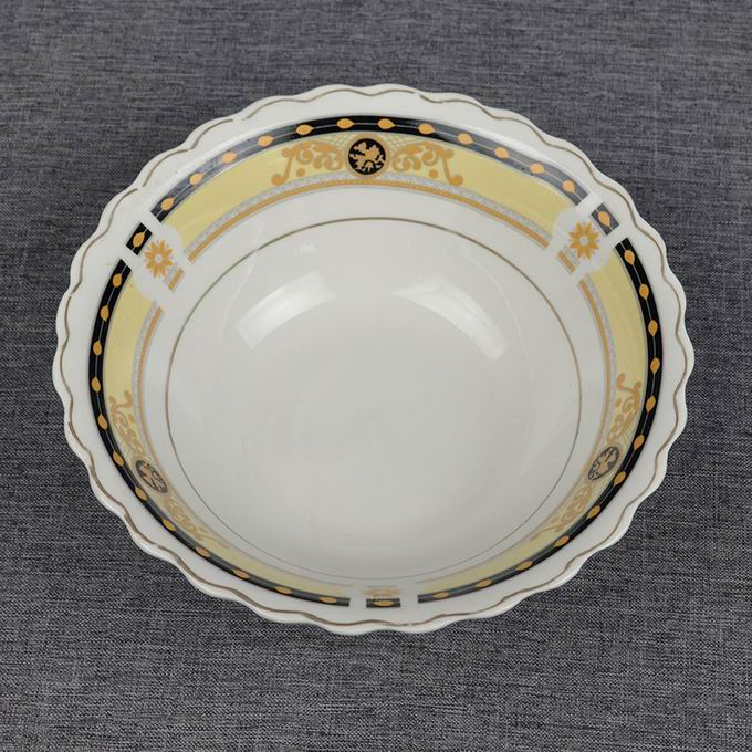 7" 5-10 Inch Salad Bowl Cut Roud Edge with Round Decals Golden Line Food Porcelainware Ceramics Stoneware Tableware