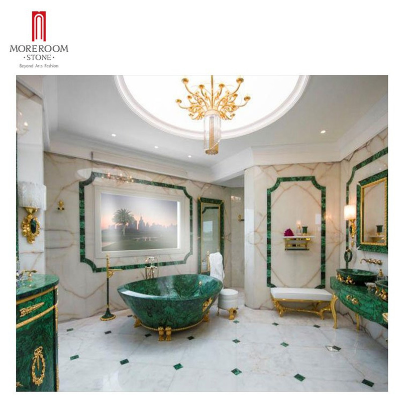 Dubai Luxury Natural Green Malachite Gemstone Marble Bathtub