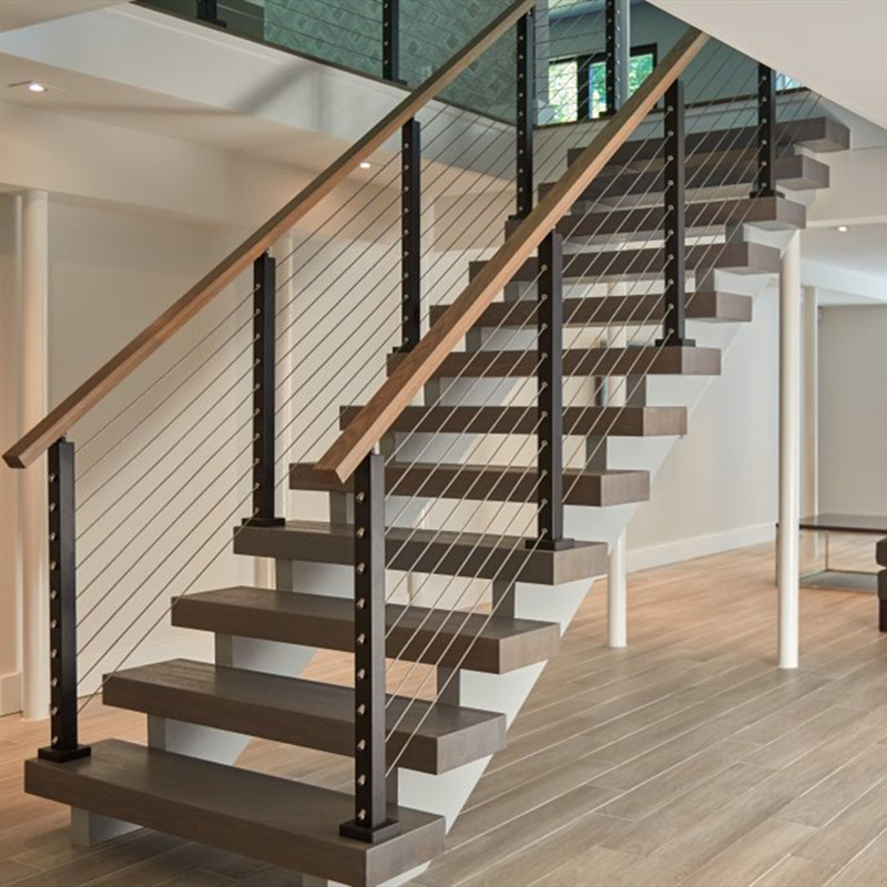 Premium Customized Wooden and Glass Straight Staircase for Homes