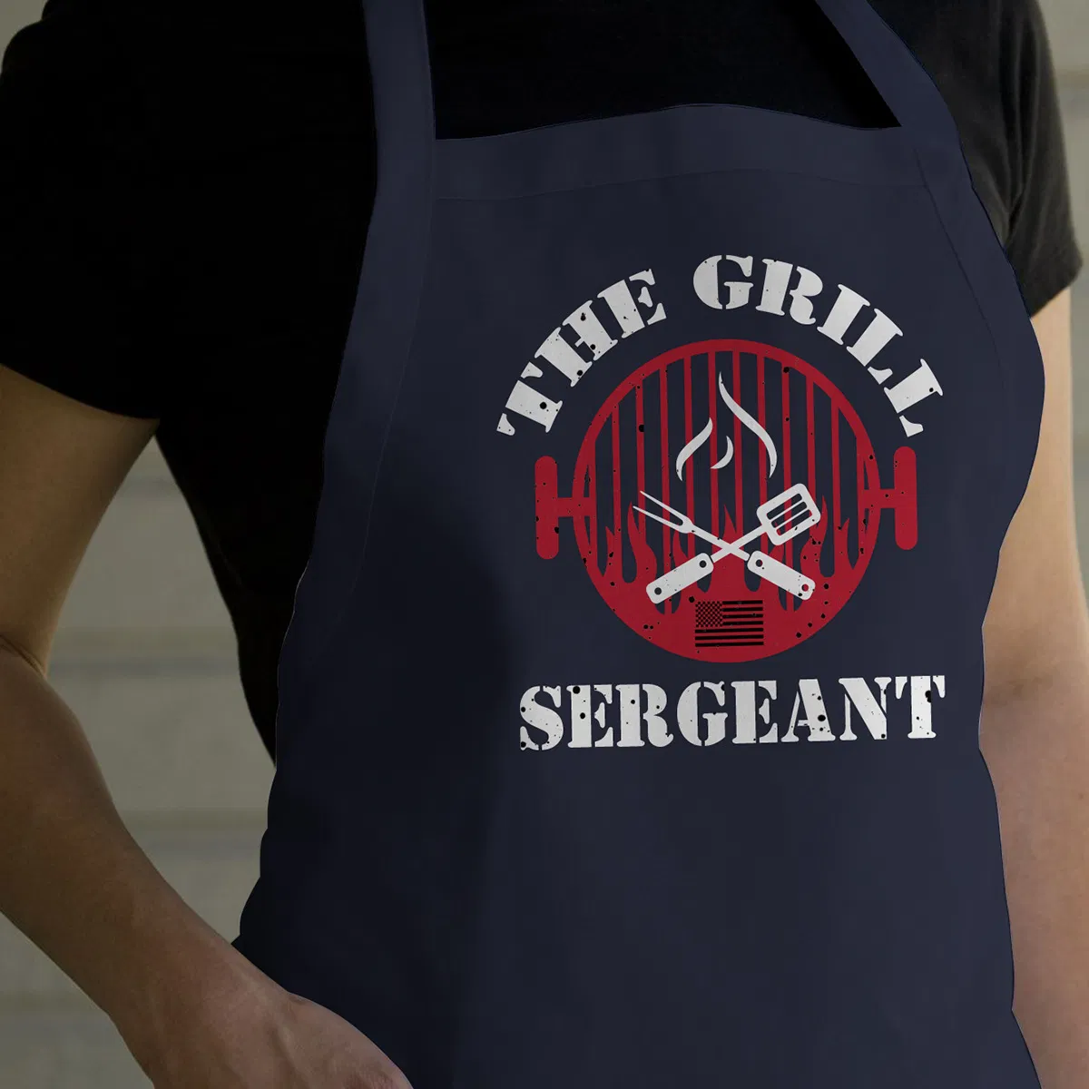 Kitchen Apron, Navy Blue with Hot Stamping, Anti-Stain and Wear-Resistant, Outdoor Barbecue, Party Apron