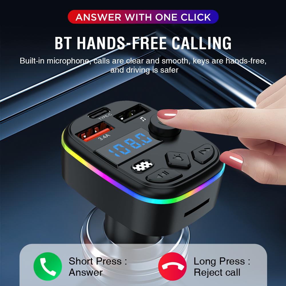 FM трансмиттер автомобильный C4P Bluetooth 5.3 MP3 USB 5V/3A