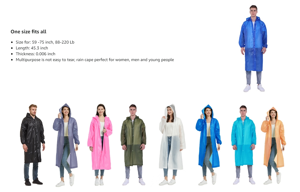 Blue Color Disposable PE Folding Pocket Raincoat