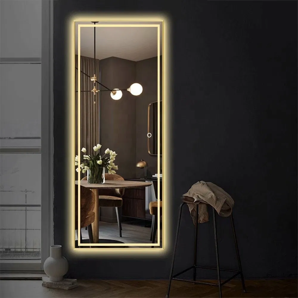 Waterproof Dimmable Lighting LED Wall Mirror Full Length Mirror Floor Mirror Dressing Mirror for Bathroom Bedroom Living Room with Smart Touch Button