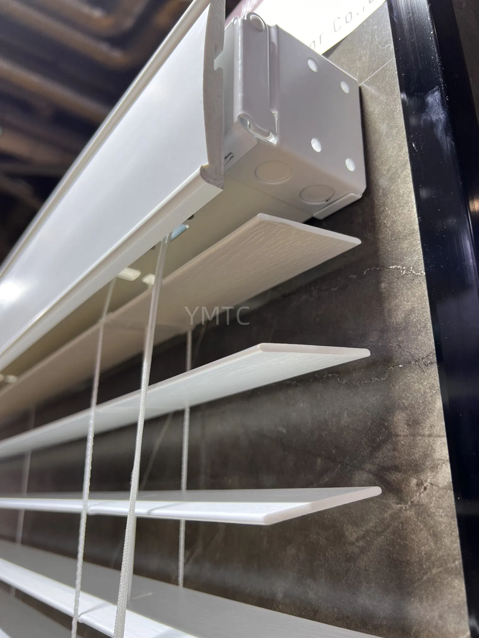 Custom 2" Cordless White Flat PVC Fauxwood Blinds with Wand Control