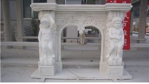 China Beige Travertine Stone Surround Mantel Carving Fireplace
