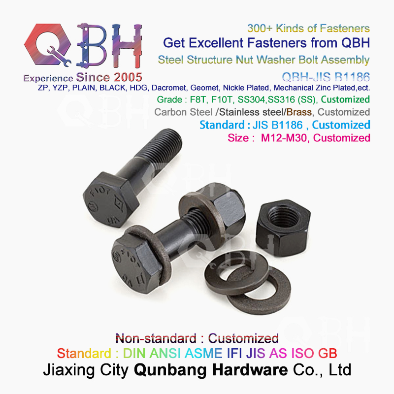 Qbh JIS B1186 Grade F8t/F10t Steel Structure Carbon Steel Black Hex Head Steel Nut Washer Bolts