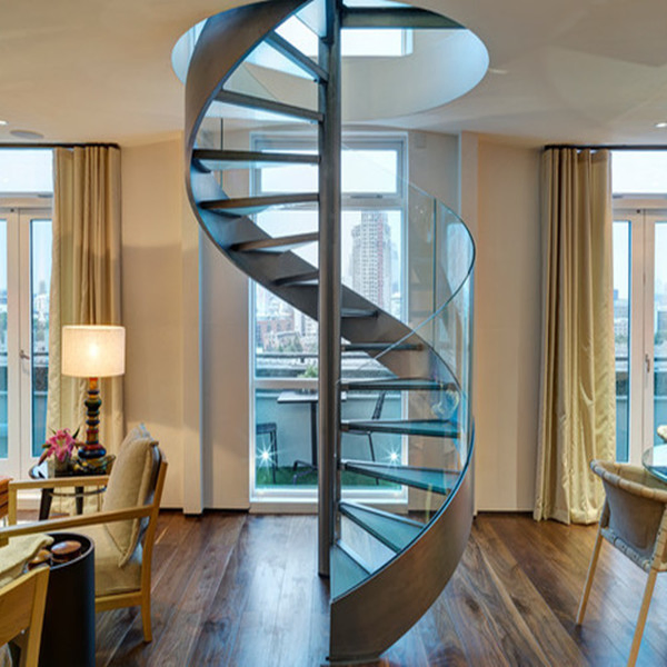 Modern Indoor Steel Spiral Staircase with Wood Steps