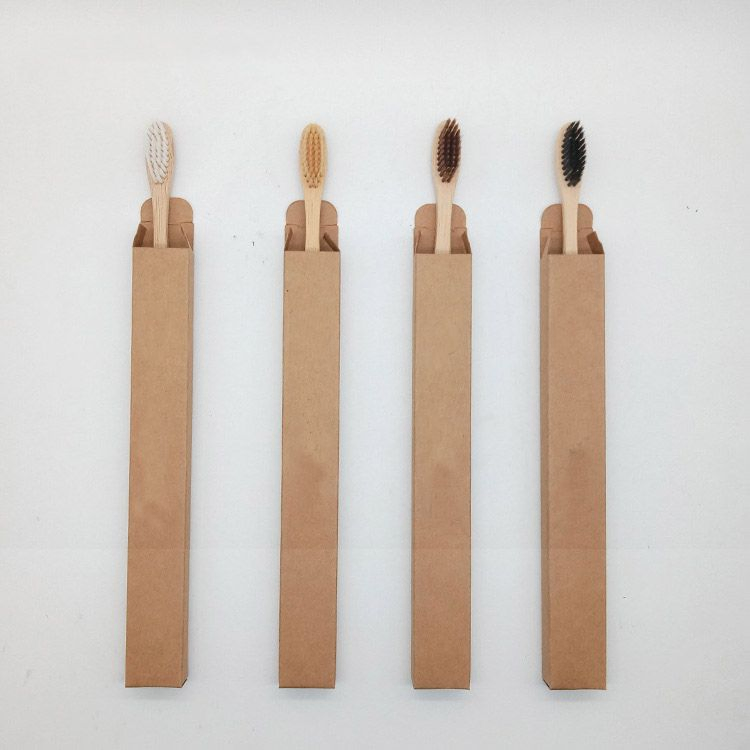 Custom Logo Wholesale Hotel Bamboo Toothbrush with Kraft Paper Bag
