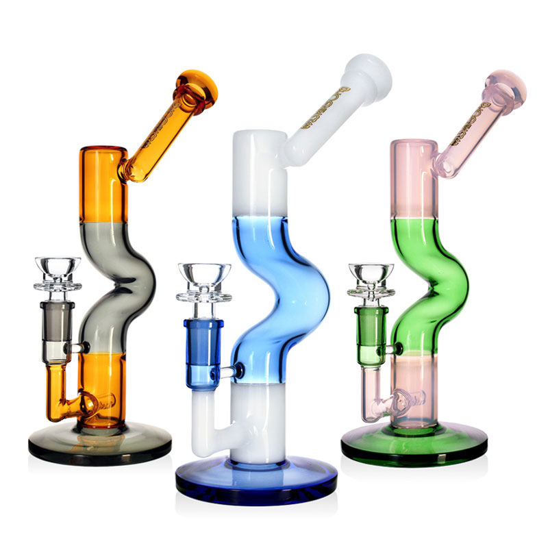Phoenix Glass New Design Hot Sale Shisha Hookah Glass Curved Tube Smoking Pipe DAB Oil Rig Assorted Color Glass Water Pipe with Inline Perc