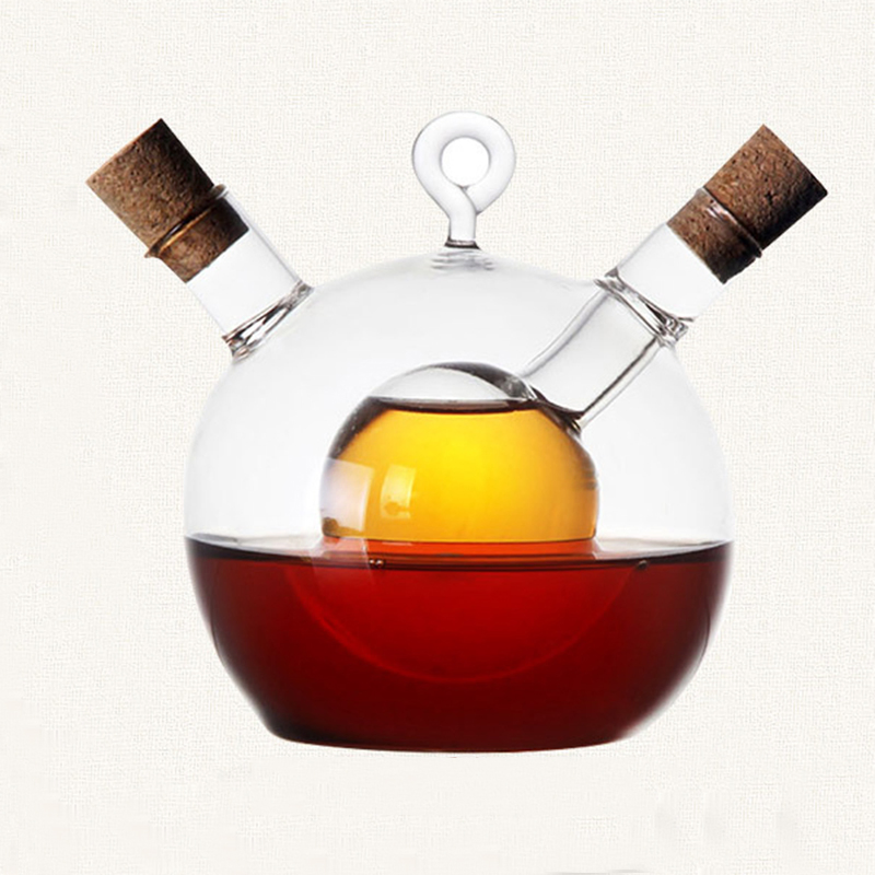 Crystal Handmade Borosilicate Glass Olive Oil Bottles Glass with Silicone Wooden Caps