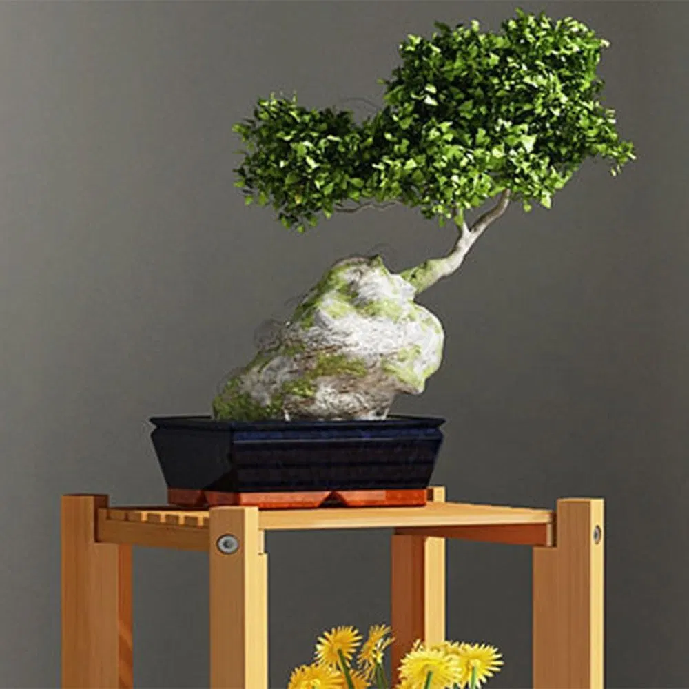 Bamboo Potted Plants, Green Plants, Green Vines, 2-Layer Storage, Bamboo Flower Rack