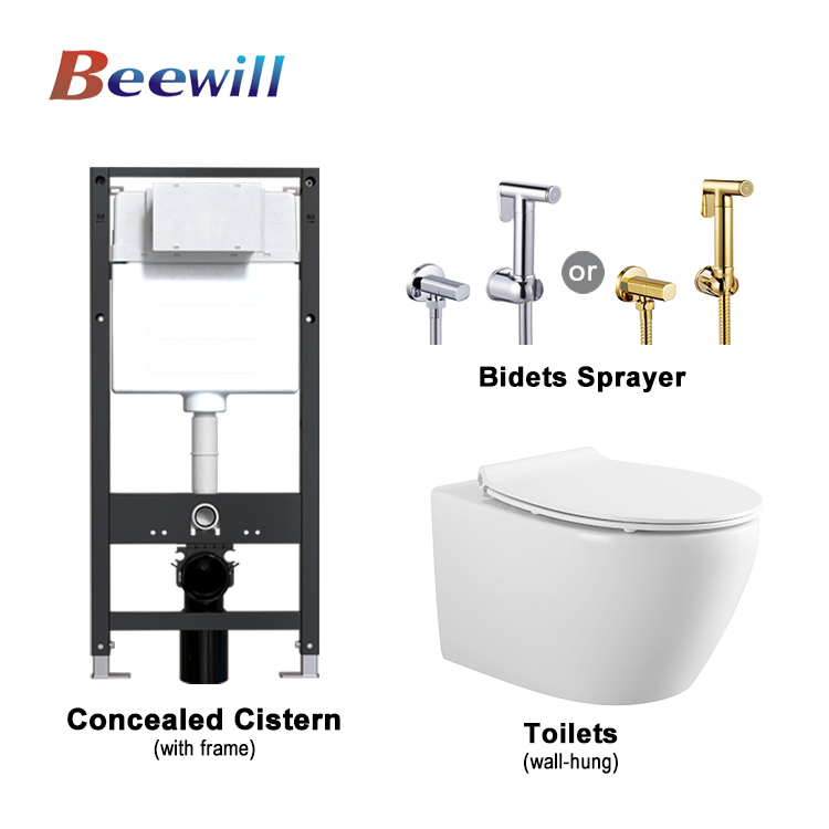 Concealed Flush Cistern Handheld Bidet Sprayer Wall Mounted Toilet