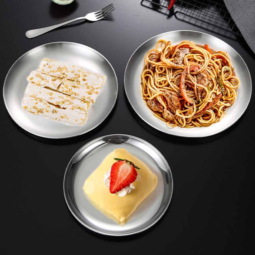 Stainless Steel Plates Metal Dinner Dishes for Kids Feeding Plates Heavy Duty Round Dessert Plate Reusable Dinnerware