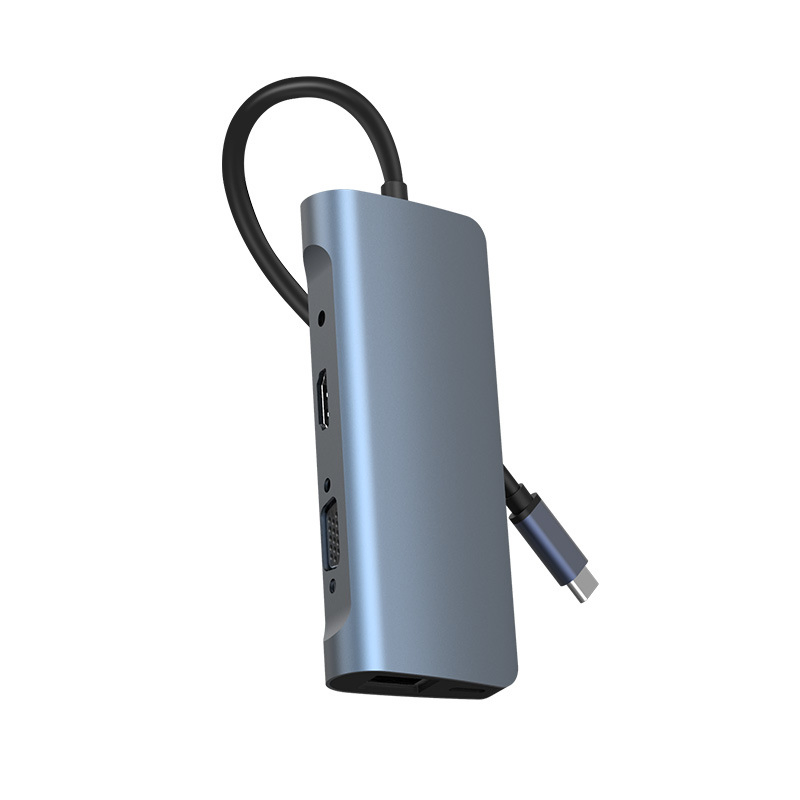 USB-C to HDMI/VGA Splitter with RJ45100m Adapter, 3.5mm Audio, 9-in-1 Multi-Screen Display Dock