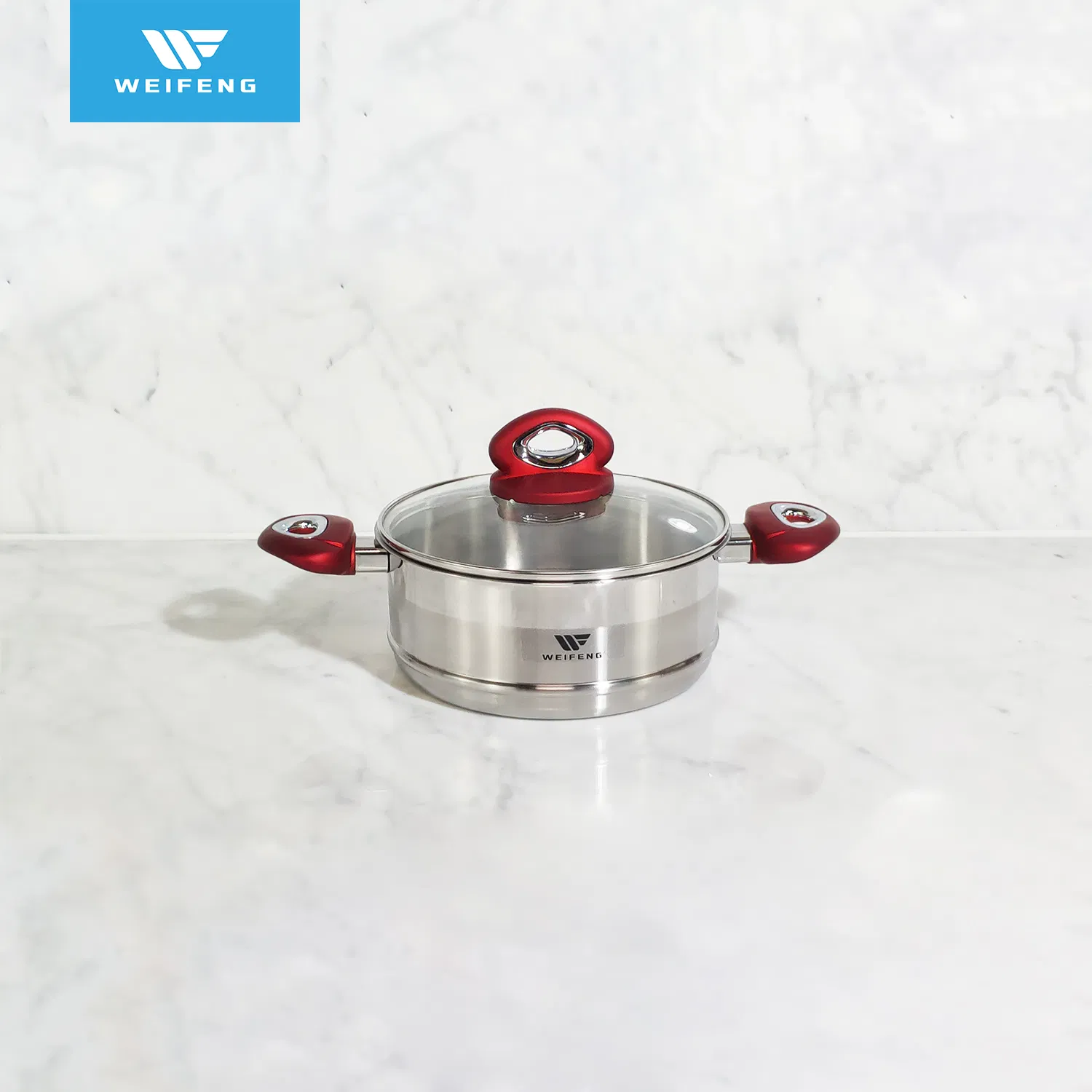 Big Belly Shape Couscous Pot Stainless Steel Cookware with Red Handle