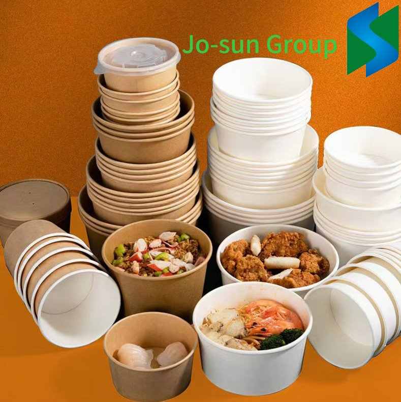Jo-Sun Hot Sale Wholesale Disposable Round Takeout Kraft Paper Salad Lunch Bowl with Lid 1100ml