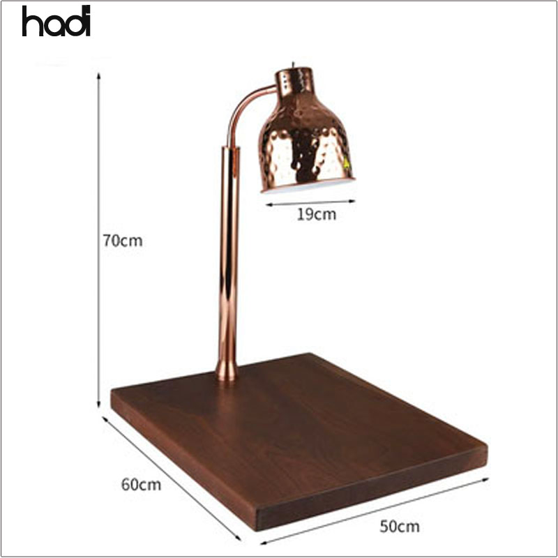 Hotel Restaurant Supplies Heat Lamp Unit Wood Base Table Lamp Copper Hammered Catering Buffet Food Warmer Carving Station Heating Lamp for Sale