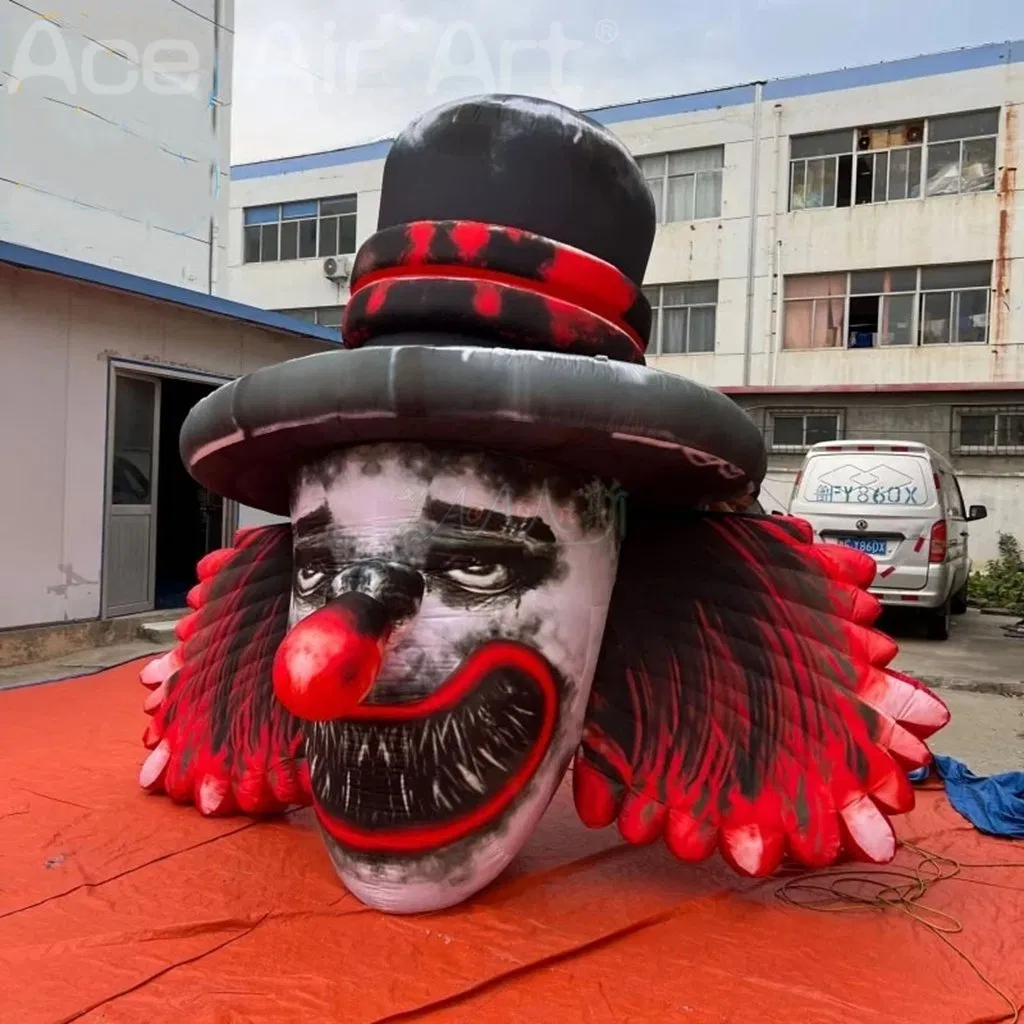 Outdoor Halloween Decorative Giant Inflatable Clown Head 5m High Blow up Evil Clown Skull for Building and House Roof Decoration
