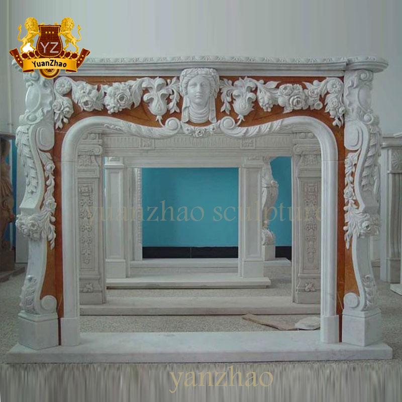 Home Decoration Natural Marble Fireplace Mantel with Marble Sculptures