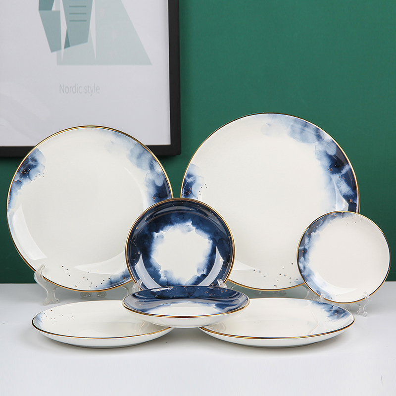 New Design Restaurant Blue Dinner Plate Bowl Ceramic Dinner Set