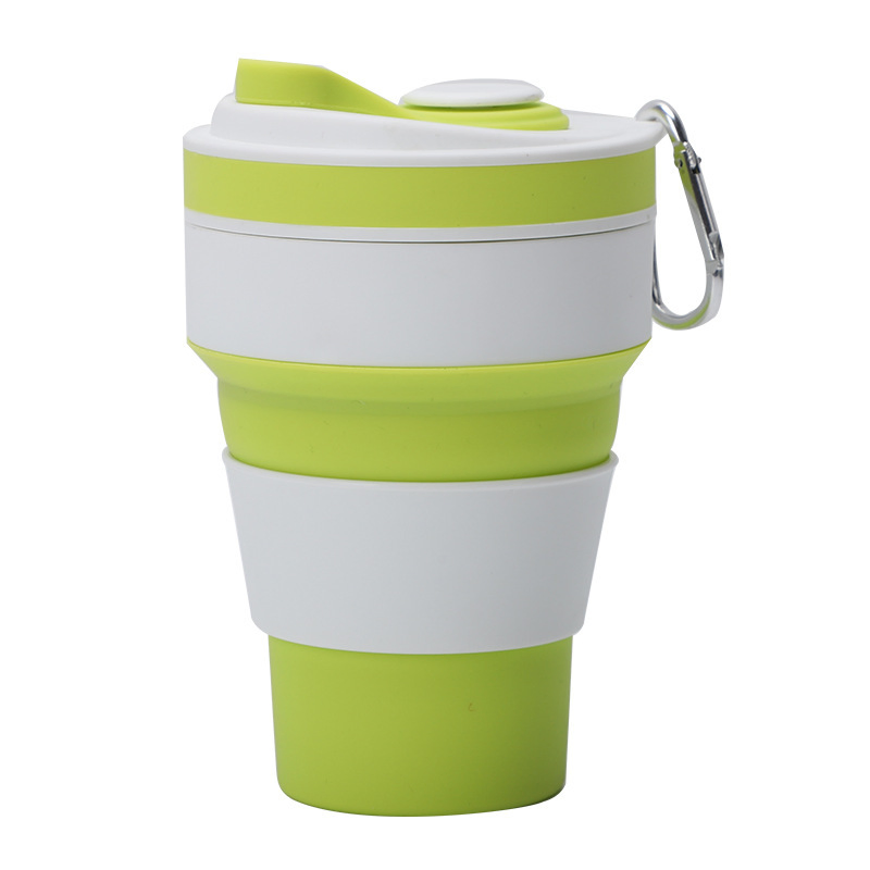 Creative Silicone Folding Cup, Coffee Cup, Outdoor Sports Water Bottle. Convenient to Carry with Straw and Hook