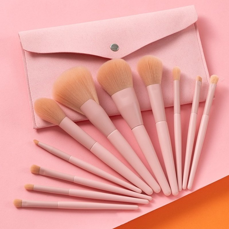 Professional 11PCS Cosmetic Brush Set Private Label Vegan Eyeshadow Powder Foundation Contour Brush Pink Makeup Brush