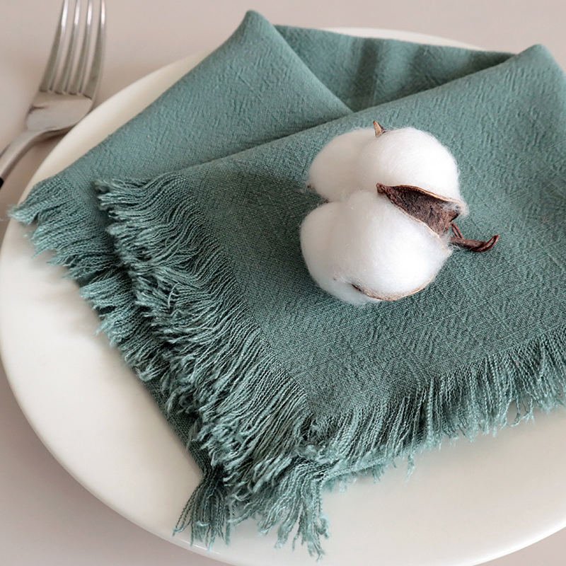 Custom Tea Towels Cotton Embroidery Logo Fringed Absorbent Table Napkin Cloth