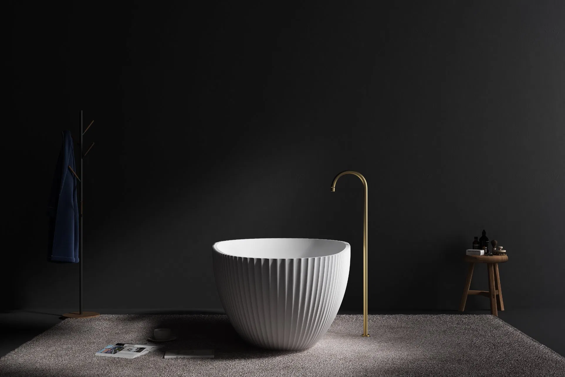 Белая ванна с массажем воздуха, вертикальный узор