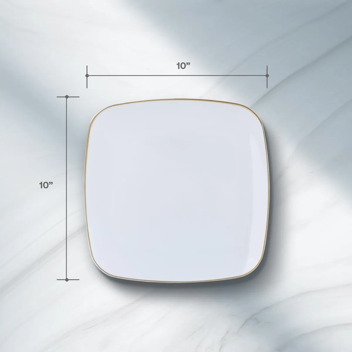 White and Gold Plastic Plates Disposable Square Gold Heavy Duty Dinner Plates for Party & Wedding