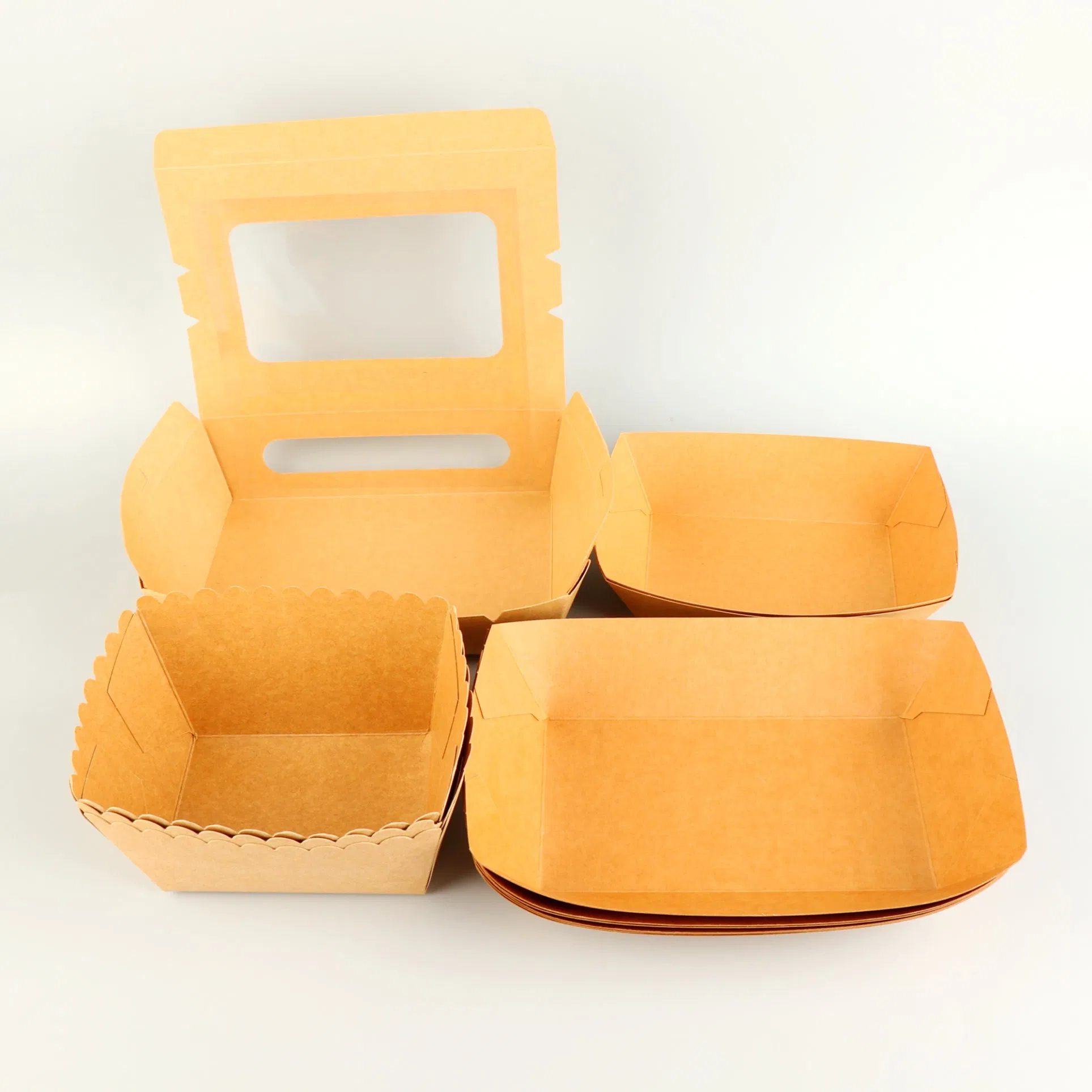 Wholesale Food Grade Takeaway Disposable Kraft Paper Fast Biodegradable Portable Food Packaging