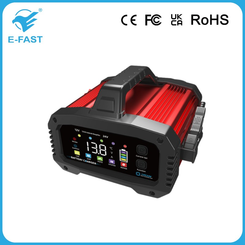 12V 24V Car Battery Charger 25A 20A 15A 8A 2A Lithium Ion and Lead Acid Battery Charger with Aluminum Case
