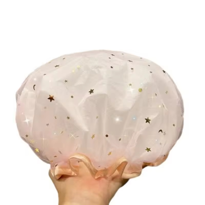 2024 Latest Cute Star Pattern Double Layer Durable Waterproof Bath Shower Cap