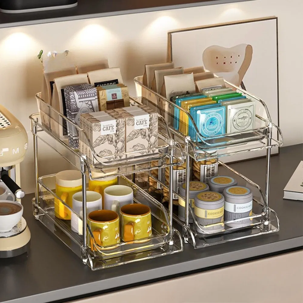 High-Quality Double-Layer Pull-out Drain Rack Kitchen Counter Cup Organizer Modern Storage