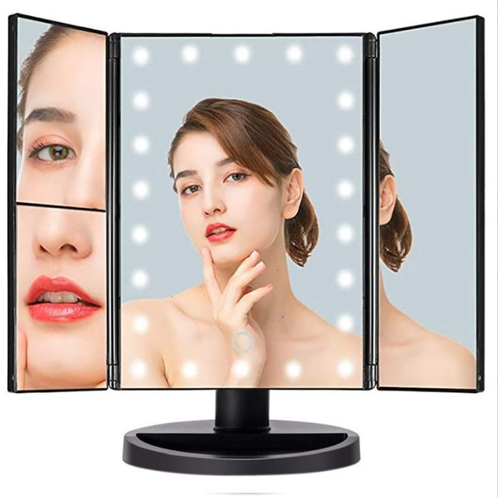 LED Lighted Desktop Tri-Fold Makeup Mirror, Beauty Enhancing Lighting, Popular Vanity Mirror for Flawless Makeup Application