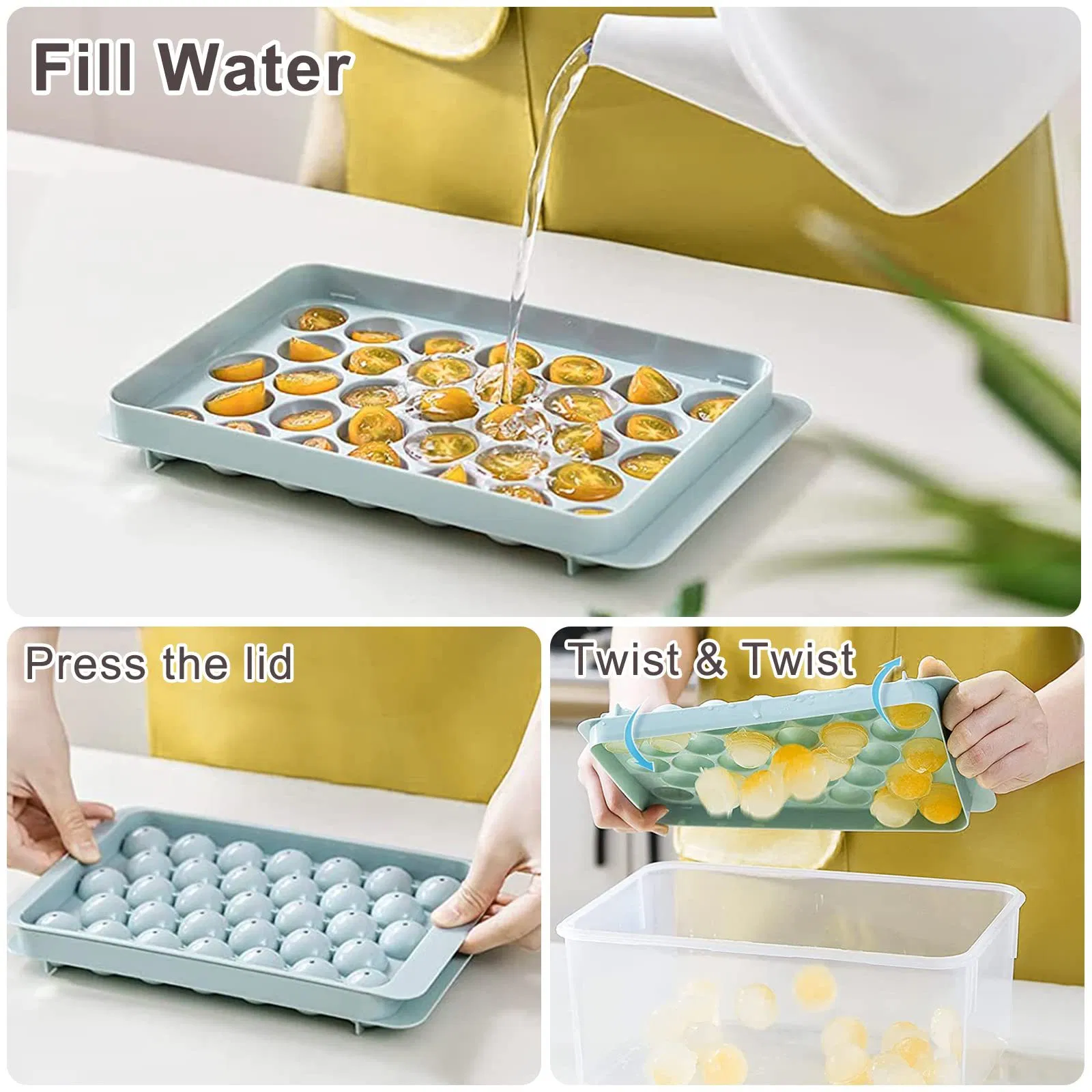 PP Plastic Mini Round Ice Ball Maker Mold Ice Cube Tray with Lid and Bin