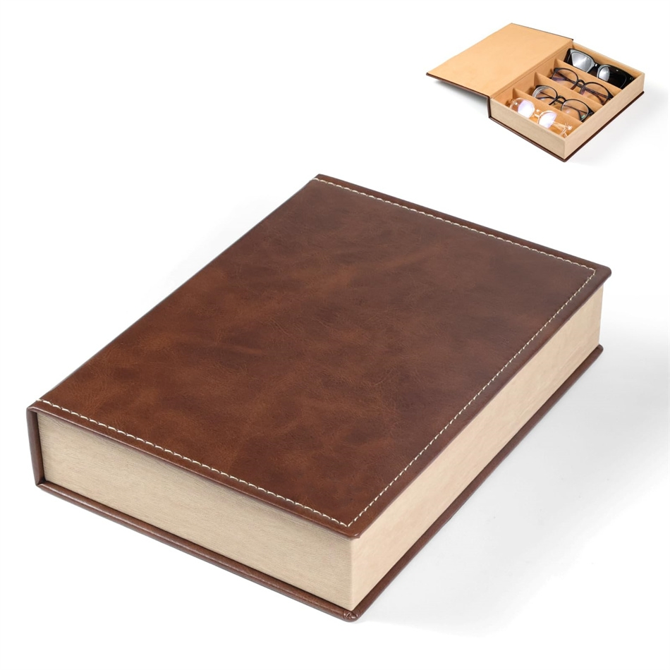 Custom Leather Reading Eyeglasses Display Box 4 Slots Sunglasses Storage Organizer Case
