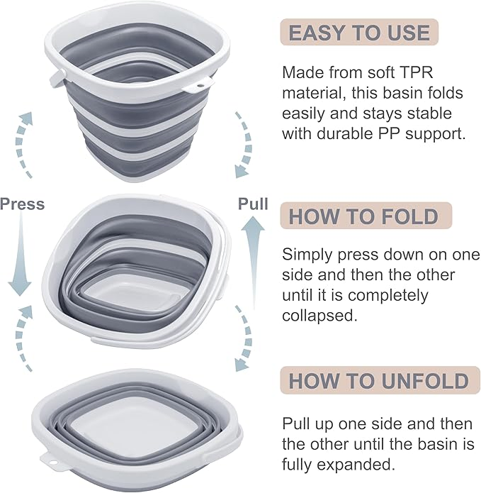 Foldable Plastic Square Bucket 2.6 Gallons (10 liters)