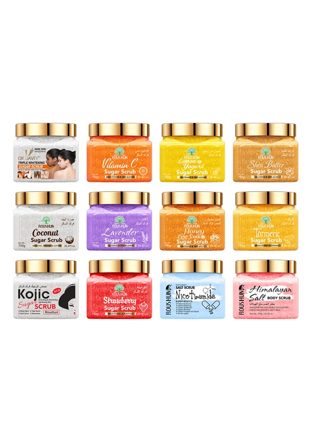 Roushun Sugar Body Scrub 750ml Lightening Anti-Aging Smooth Hydrates Body Scrub Wholesale